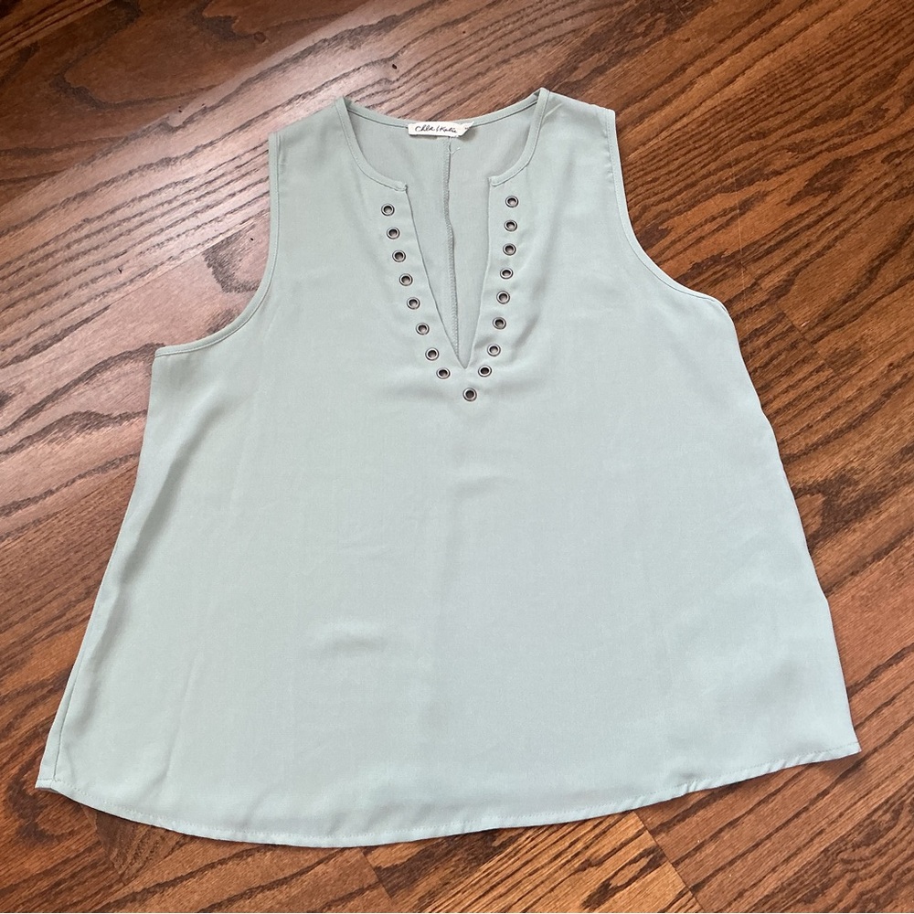Chloe & Katie Mint Green Tank Top with Eyelet Detail